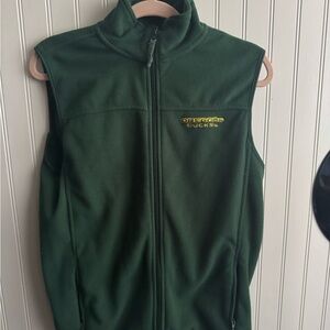 Forest Green Fleece Outdoor Vest with Embroidered Detail